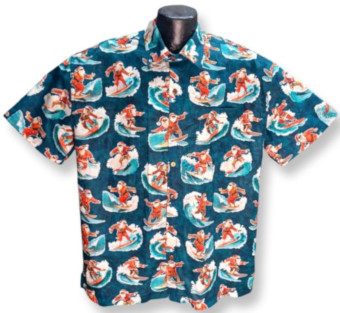 Surfing Santa Christmas Hawaiian shirt- Made in USA- Cotton